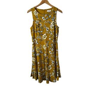 LOFT Womens Floral Sleeveless Dress Mustard Yellow Size 8